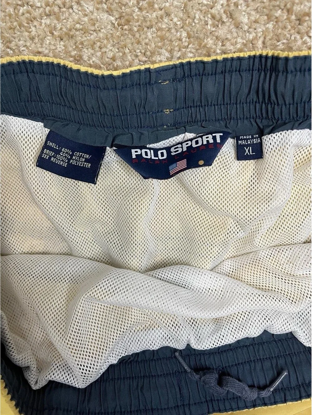 Polo Ralph Lauren Red Lined Blue Pony Swim Trunks Shorts Mens XL
